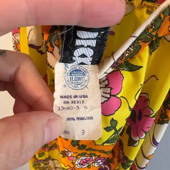 Vintage 1970s Floral Paisley Maxi Dress ILGWU Triacetate Size 9 - Picture 6 of 6